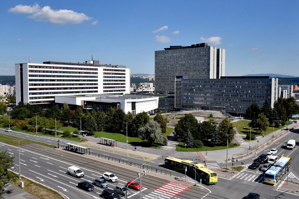 Komplex budov teoretických ústavov Lekárskej fakulty UPJŠ v Košiciach, Auly UPJŠ LF a Univerzitnej nemocnice Louisa Pasteura s poliklinikou v popredí